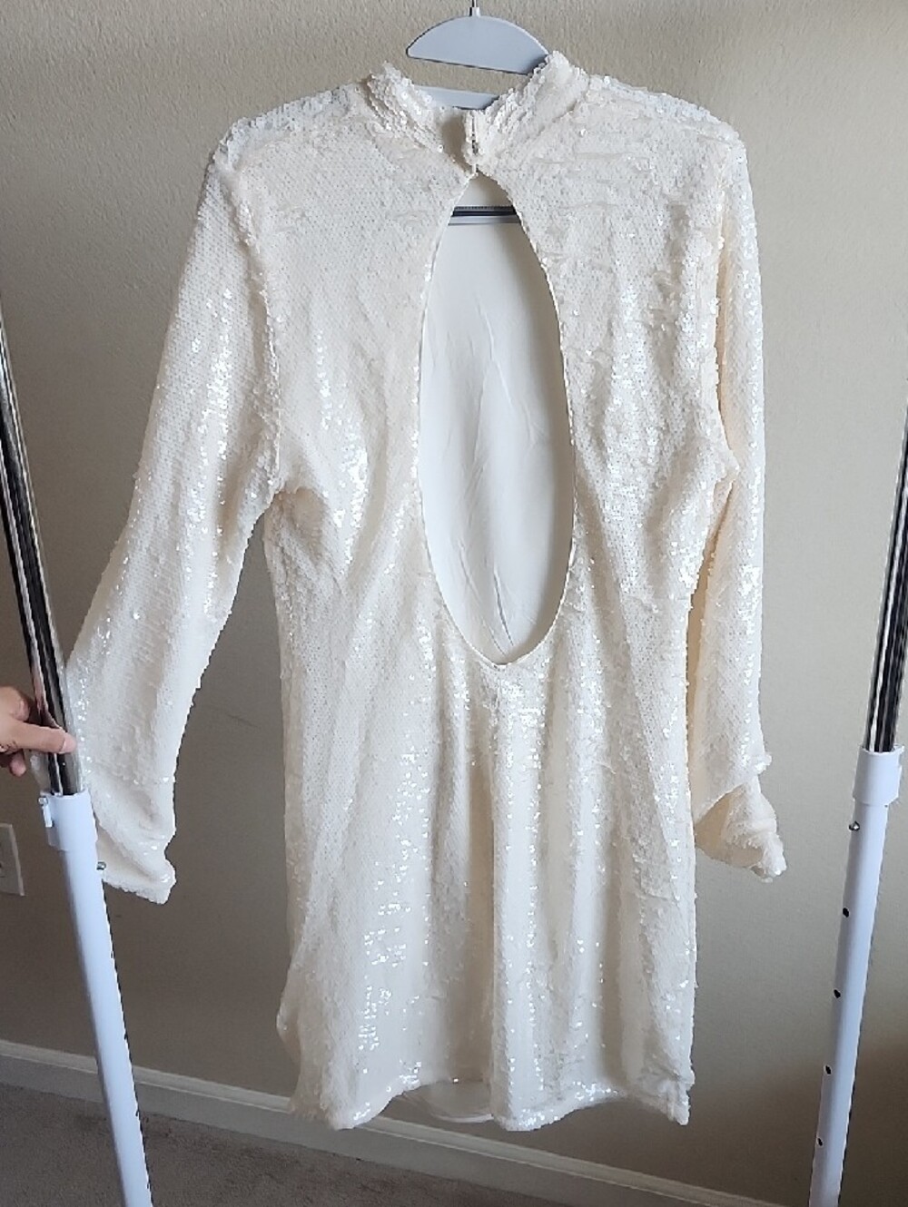 H&M Ivory Sequin Long Sleeve High-Neck Dress - Picture 3 of 5